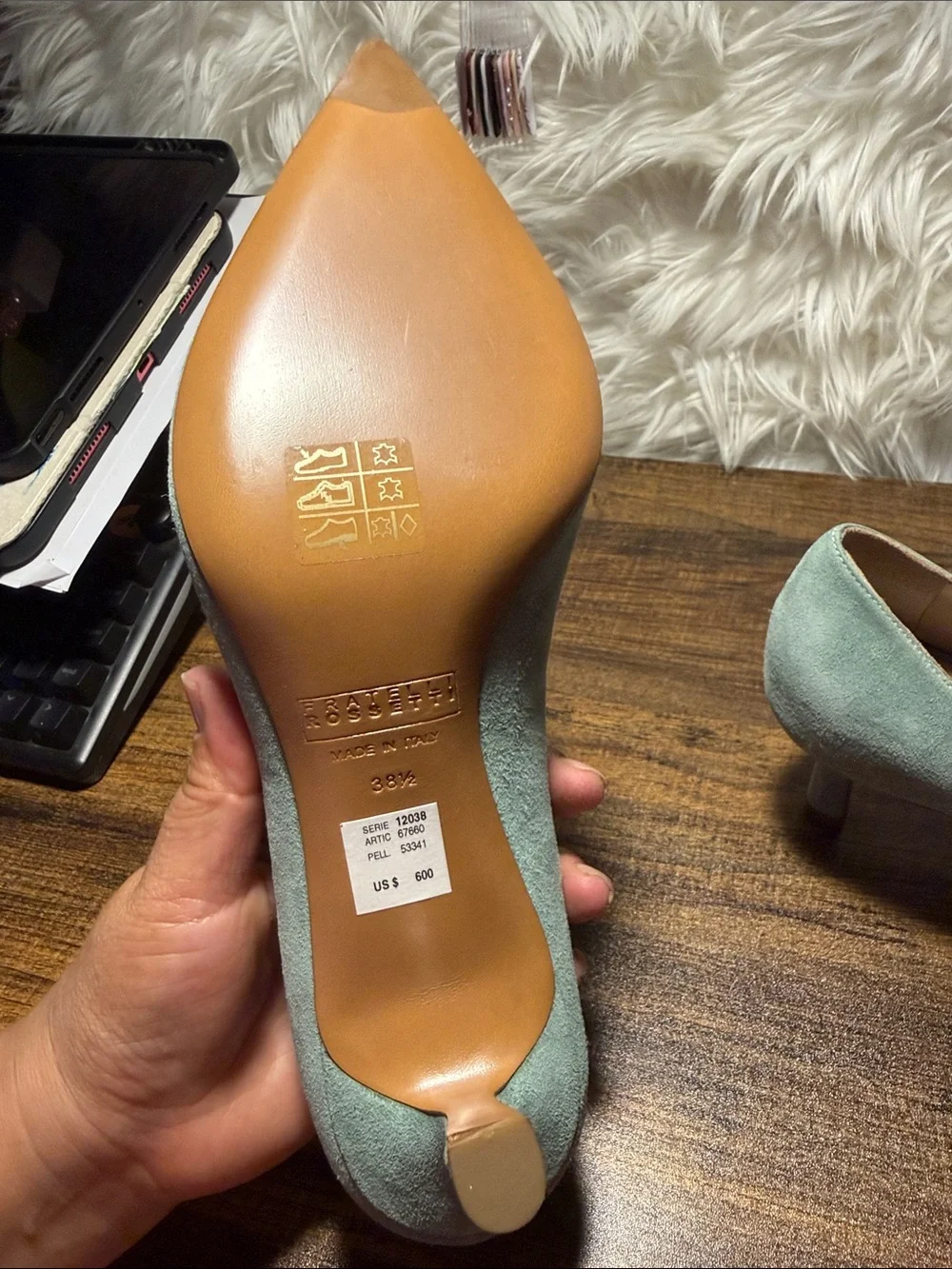 Fratelli Rossetti Seafoam Suede Pointed-Toe Pumps